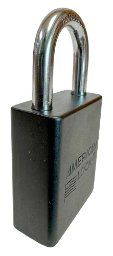 Alum Padlock. 1-1/2" Body, 1/4" Shackle Diameter, 1" Shackle Length, Black, Calgary 2