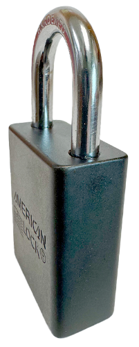 Alum Padlock. 1-1/2" Body, 1/4" Shackle Diameter, 1" Shackle Length, Black, Calgary 3