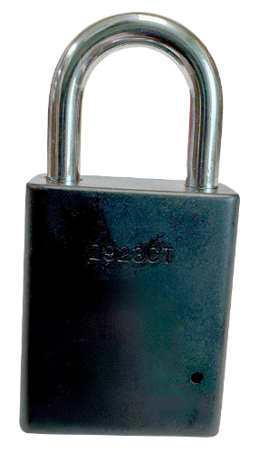 Alum Padlock. 1-1/2" Body, 1/4" Shackle Diameter, 1" Shackle Length, Black, Calgary 4