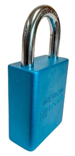Alum Padlock. 1-1/2" Body, 1/4" Shackle Diameter, 1" Shackle Length, Blue, Calgary 2