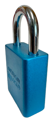 Alum Padlock. 1-1/2" Body, 1/4" Shackle Diameter, 1" Shackle Length, Blue, Calgary 3