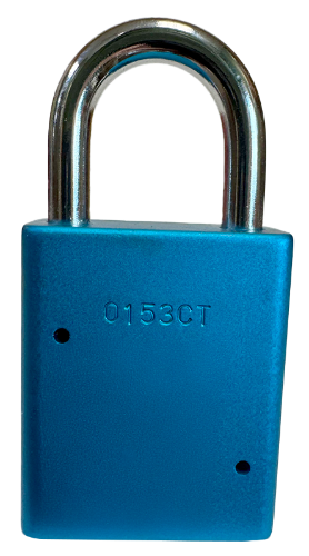 Alum Padlock. 1-1/2" Body, 1/4" Shackle Diameter, 1" Shackle Length, Blue, Calgary 4