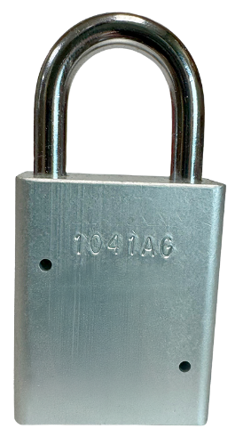 Alum Padlock. 1-1/2" Body, 1/4" Shackle Diameter, 1" Shackle Length, Clear, Calgary 4
