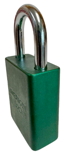 Alum Padlock. 1-1/2" Body, 1/4" Shackle Diameter, 1" Shackle Length. Green, Calgary 3