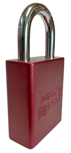 Alumi Padlock. 1-1/2" Body, 1/4" Shackle Diameter, 1" Shackle Length. Red, Calgary 2