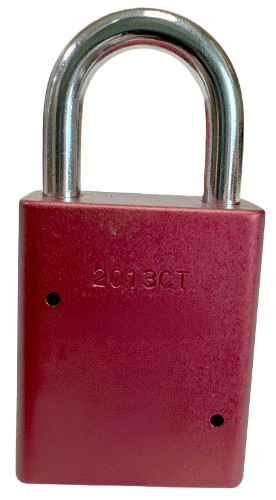 Alumi Padlock. 1-1/2" Body, 1/4" Shackle Diameter, 1" Shackle Length. Red, Calgary 4
