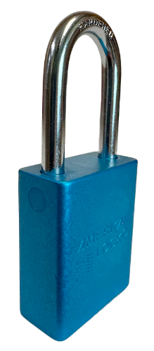 Alum Padlock. 1-1/2" Body, 1/4" Shackle Diameter, 1-1/2" Shackle Length. Blue, Calgary 2