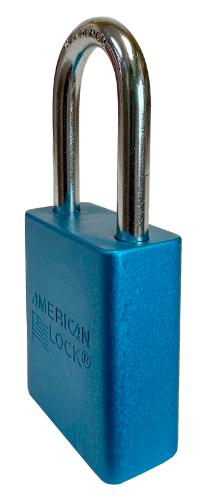 Alum Padlock. 1-1/2" Body, 1/4" Shackle Diameter, 1-1/2" Shackle Length. Blue, Calgary 3