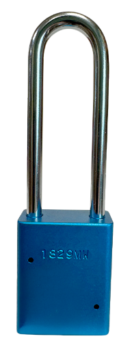 Alum Padlock. 1-1/2" Body, 1/4" Shackle Diameter, 3" Shackle Length. Blue, Calgary 4