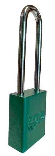 Alum Padlock. 1-1/2" Body, 1/4" Shackle Diameter, 3" Shackle Length. Green, Calgary 2