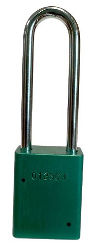 Alum Padlock. 1-1/2" Body, 1/4" Shackle Diameter, 3" Shackle Length. Green, Calgary 4
