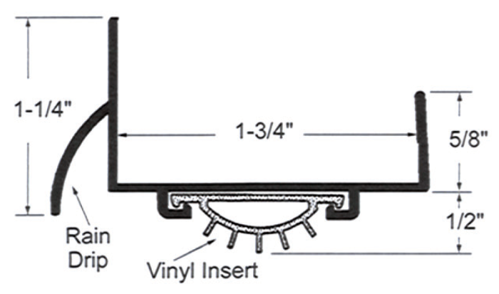 Door Shoe Aluminum w/Vinyl Insert Calgary Sizing Chart