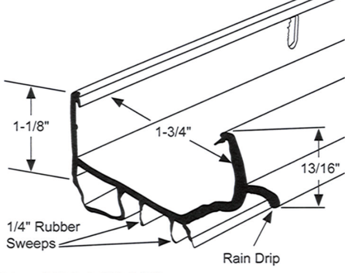 Door Shoe Rubber Sweeps, 35-3/4"L, Sizing Chart Edmonton
