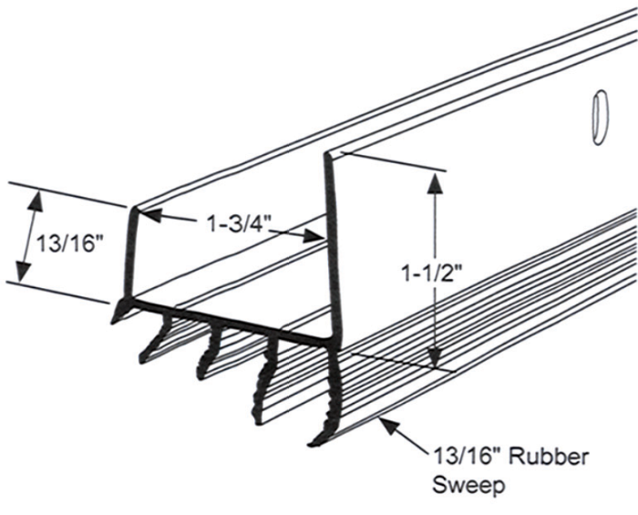 Door Shoe Rubber Sweeps, 35-3/4"L, White Sizing Chart Calgary