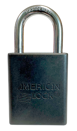 Alum Padlock. 1-1/2" Body, 1/4" Shackle Diameter, 1" Shackle Length, Black, Calgary 1