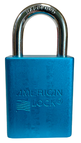 Alum Padlock. 1-1/2" Body, 1/4" Shackle Diameter, 1" Shackle Length, Blue, Calgary 1