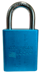 Alum Padlock. 1-1/2" Body, 1/4" Shackle Diameter, 1" Shackle Length, Blue, Calgary 1