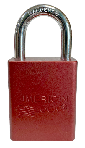 Alumi Padlock. 1-1/2" Body, 1/4" Shackle Diameter, 1" Shackle Length. Red, Calgary 1