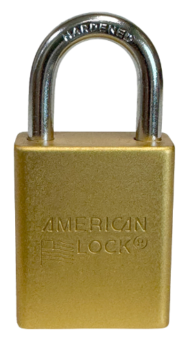 Alum Padlock. 1-1/2" Body, 1/4" Shackle Diameter, 1" Shackle Length. Yellow, Calgary 1
