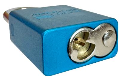 Alum Padlock. 1-1/2" Body, 1/4" Shackle Diameter, 1-1/2" Shackle Length. Blue, Calgary 5