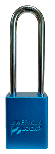 Alum Padlock. 1-1/2" Body, 1/4" Shackle Diameter, 3" Shackle Length. Blue, Calgary 1