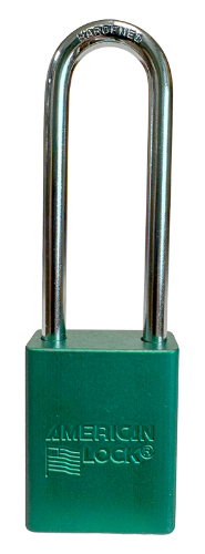 Alum Padlock. 1-1/2" Body, 1/4" Shackle Diameter, 3" Shackle Length. Green, Calgary 1