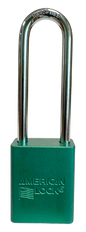 Alum Padlock. 1-1/2" Body, 1/4" Shackle Diameter, 3" Shackle Length. Green, Calgary 1