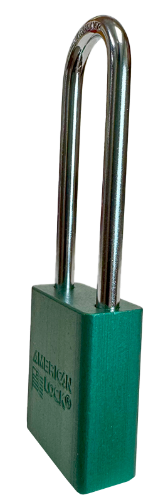 Alum Padlock. 1-1/2" Body, 1/4" Shackle Diameter, 3" Shackle Length. Green, Calgary 3
