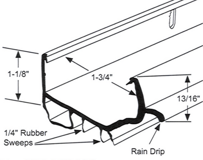 Door Shoe Rubber Sweeps, 35-3/4"L, Sizing Chart Edmonton