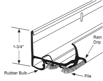Door Shoe, 1-3/4"W x  1-3/4"H, 35-3/4" Long, White Sizing Chart Calgary