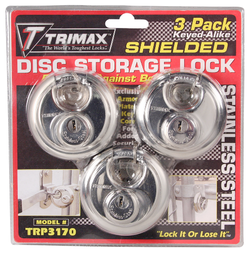 3-Pack Keyed-Alike Stainless Steel 70mm Round Padlock, 10mm Shackle Calgary