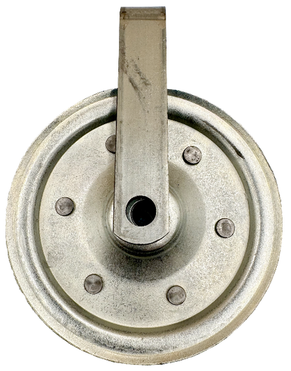 Extension Spring Pulley 4" Zinc Plated Steel Sheave Strap. Used on older style large flat doors - Side