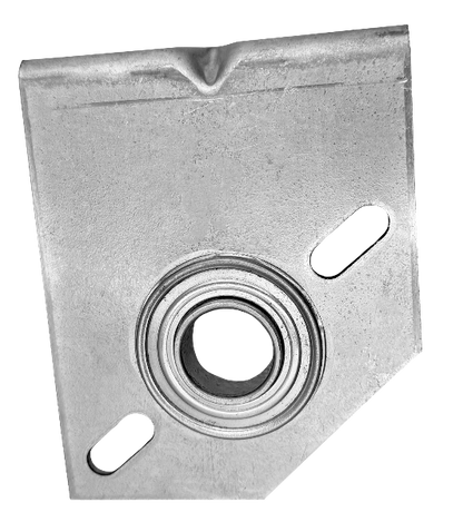 Residential fixed spring plate 3-3/8" offset with 1" bearing holds spring shaft on common residential doors - back